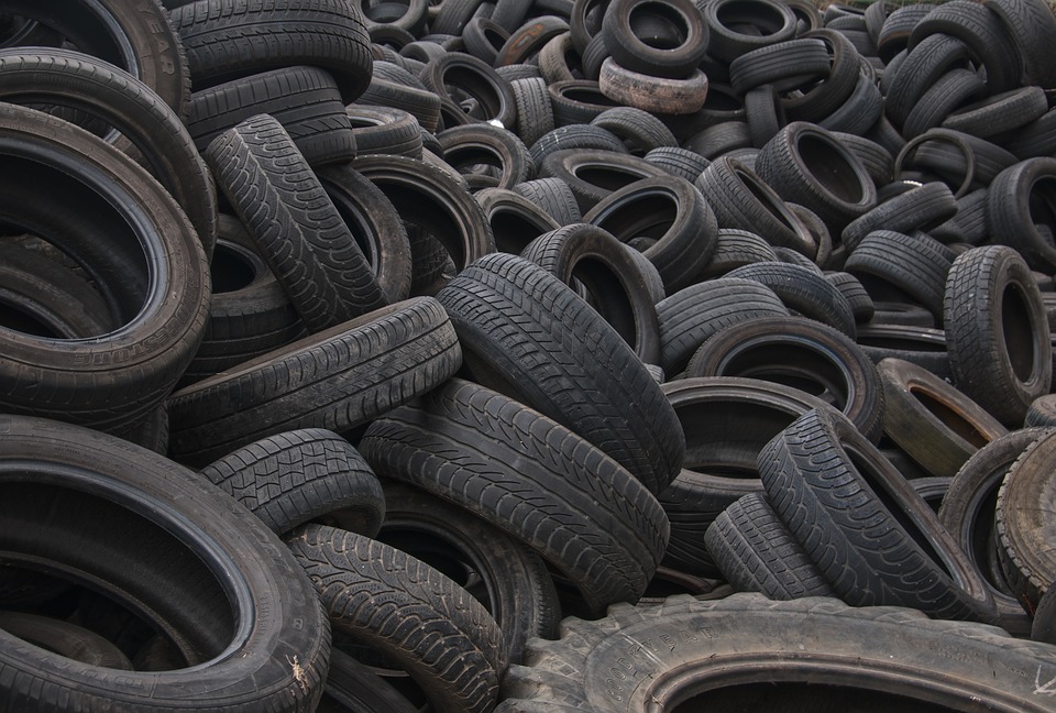 Whole tires should never be discarded in dumpsters or landfills. 